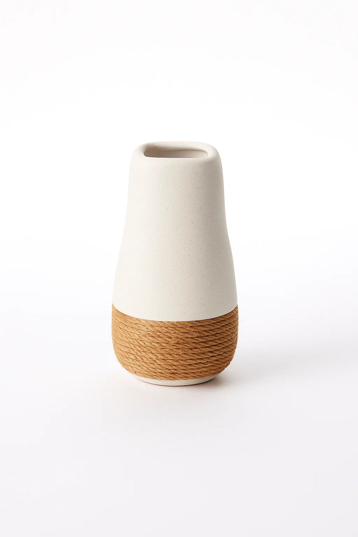 White Ceramic Tall Rope Vase Ð Modern Decorative Flower Pot for Home and Office DŽcor