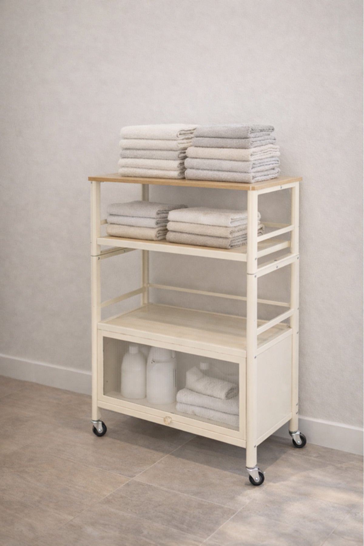 Multi-Tier Storage Shelf with Cabinet & Wheels 60_40_115 cm