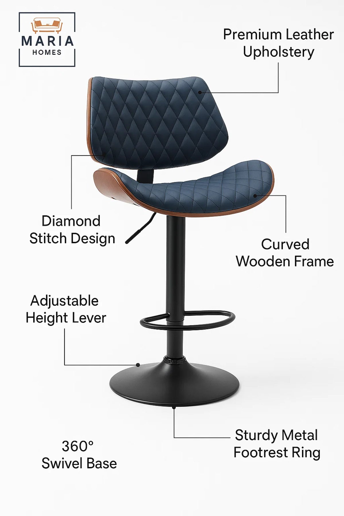 Modern Adjustable Bar Stool Chair for Kitchen Island & Home Bar √ê Swivel, Padded, Stylish Comfort