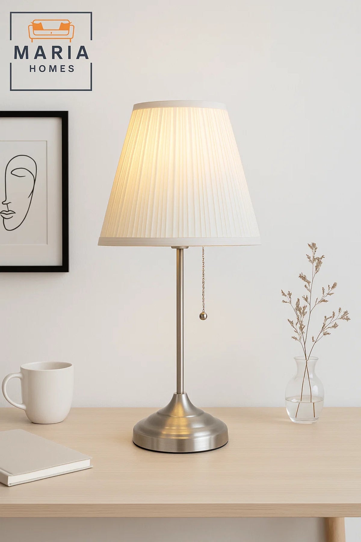 Classic Metal Table Lamp with Pleated Shade Ð Ideal for Bedroom or Hallway