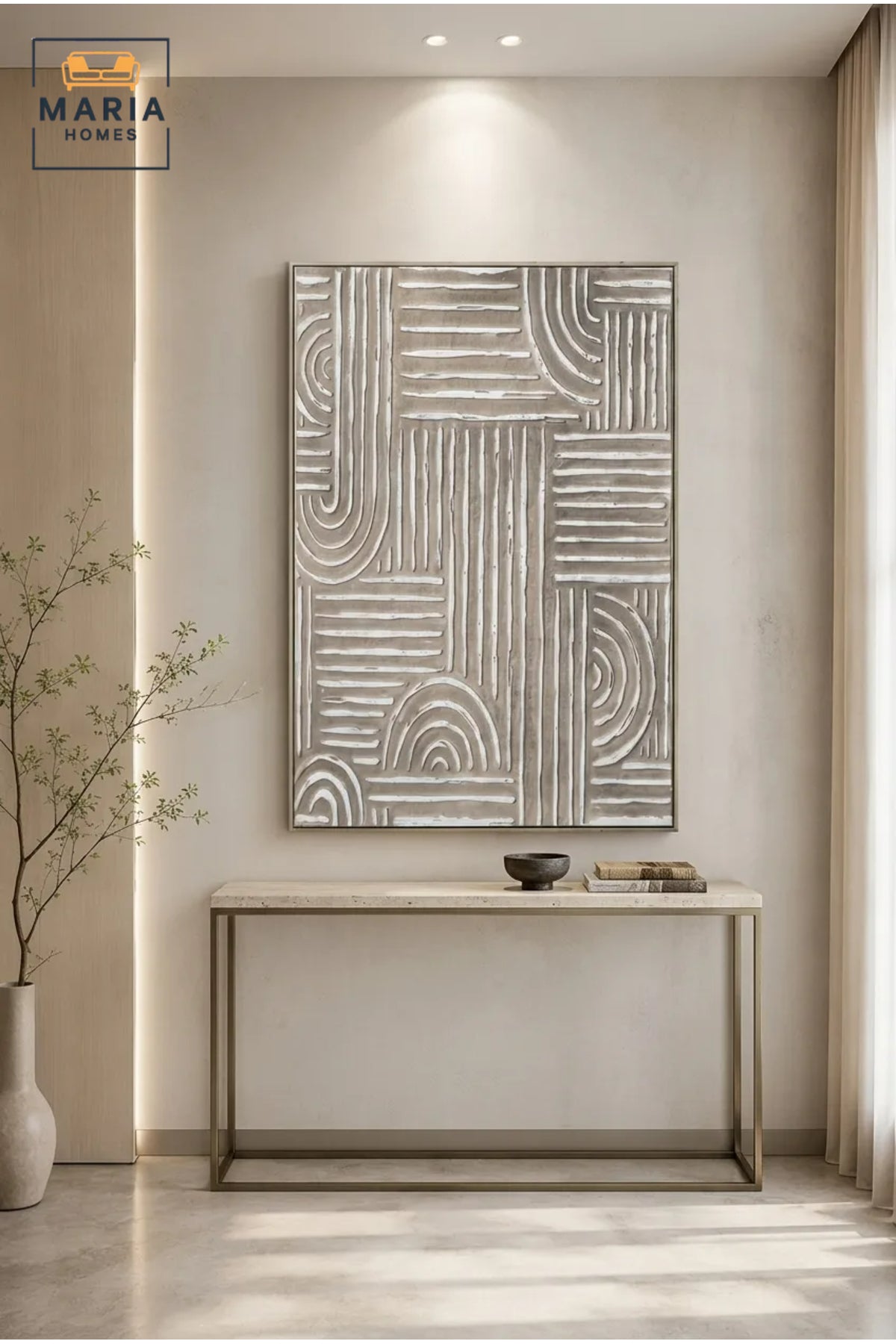 Modern Geometric Textured Wall Art Ð Abstract Neutral Relief Panel with Contemporary Frame