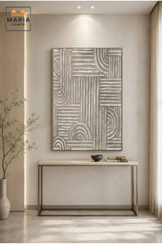 Modern Geometric Textured Wall Art Ð Abstract Neutral Relief Panel with Contemporary Frame