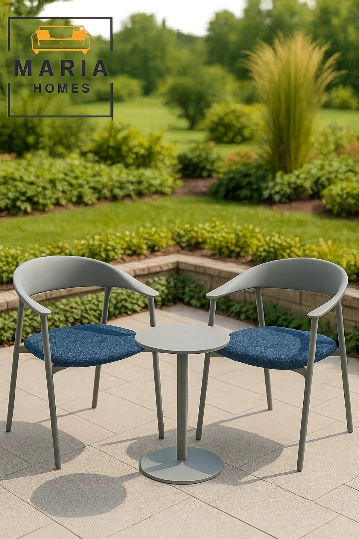 Grey Armrest Chair with Blue Fabric Cushion Ð Modern Dining or Office Seating