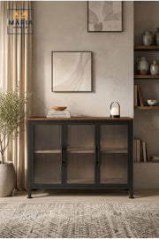 Industrial Metal Sideboard Cabinet with Fluted Glass Doors Ð Modern Storage & Display Cabinet
