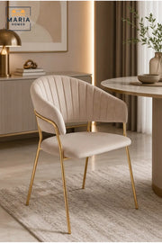 Beige Velvet Dining Chair with Gold Metal Legs Ð Modern Upholstered Accent Chair for Dining Room, Living Room & Luxury Interiors