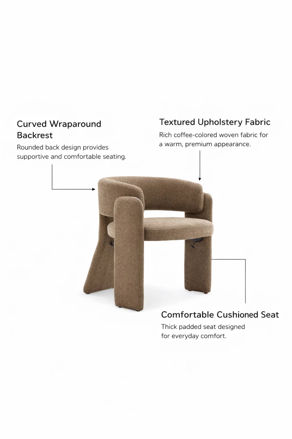 Luxury Coffee Fabric Dining Chair Modern Upholstered Armchair for Living Room Bedroom Interior