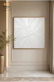 Modern White Geometric Relief Wall Art with Gold Frame Ð Luxury Abstract Textured Canvas for Contemporary Home DŽcor