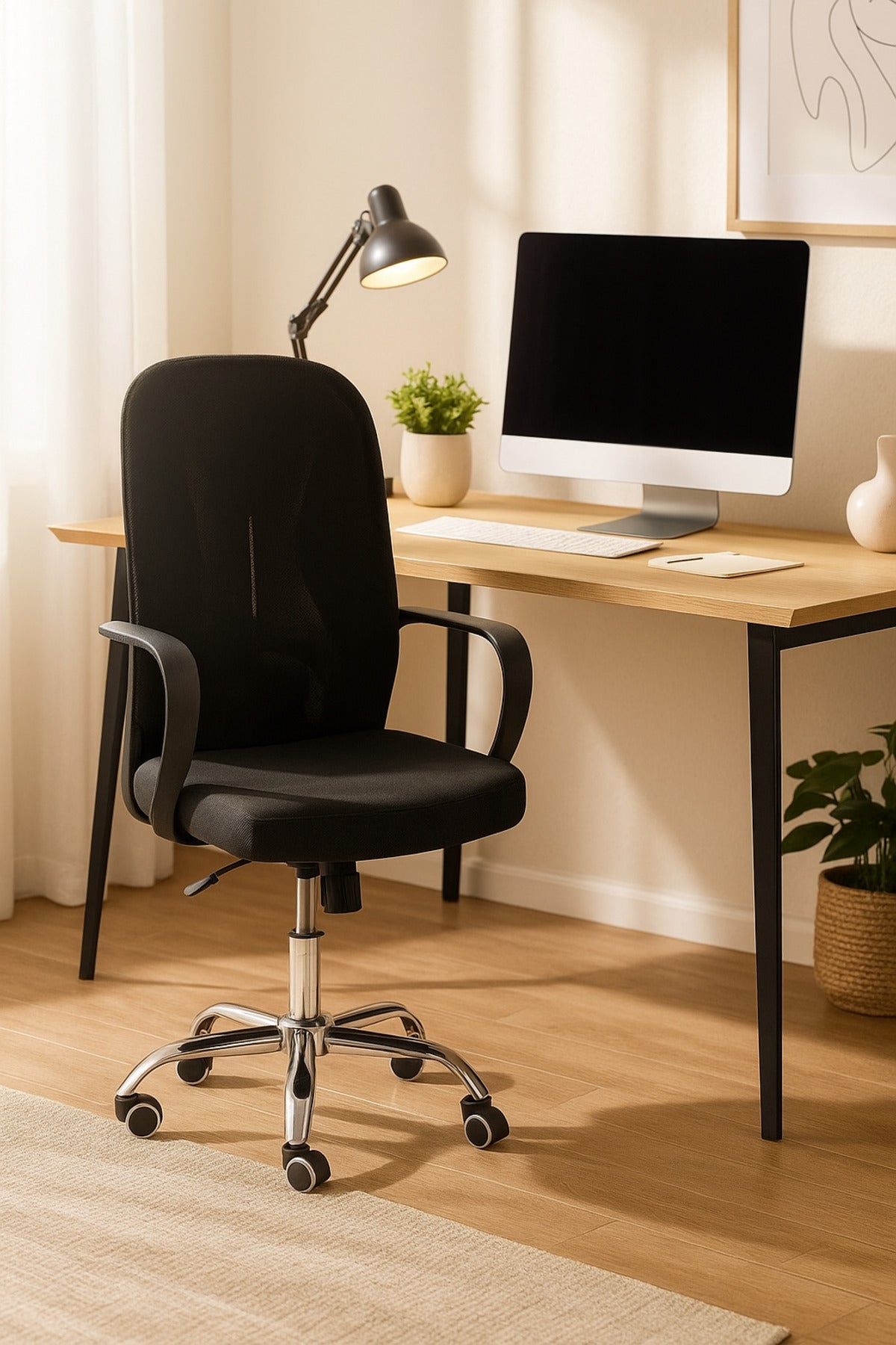 Black Office Chair Ð Adjustable Mesh Swivel Chair with Armrests and Chrome Base