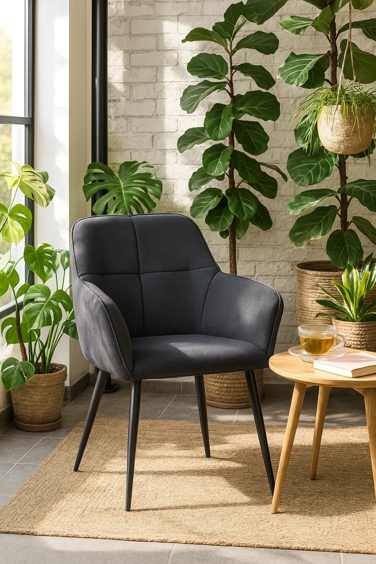 Black Fabric Armchair, Modern Accent Chair for Living Room, Office Cabin, Bedroom & Waiting Room