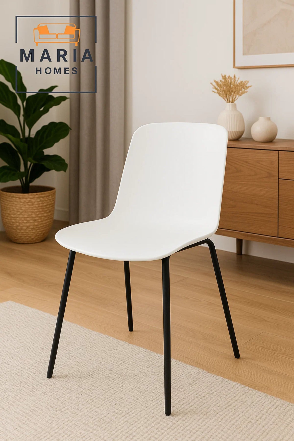 Modern White Plastic Dining Chair with Metal Legs Ð Minimalist Ergonomic Chair for Home or CafŽ