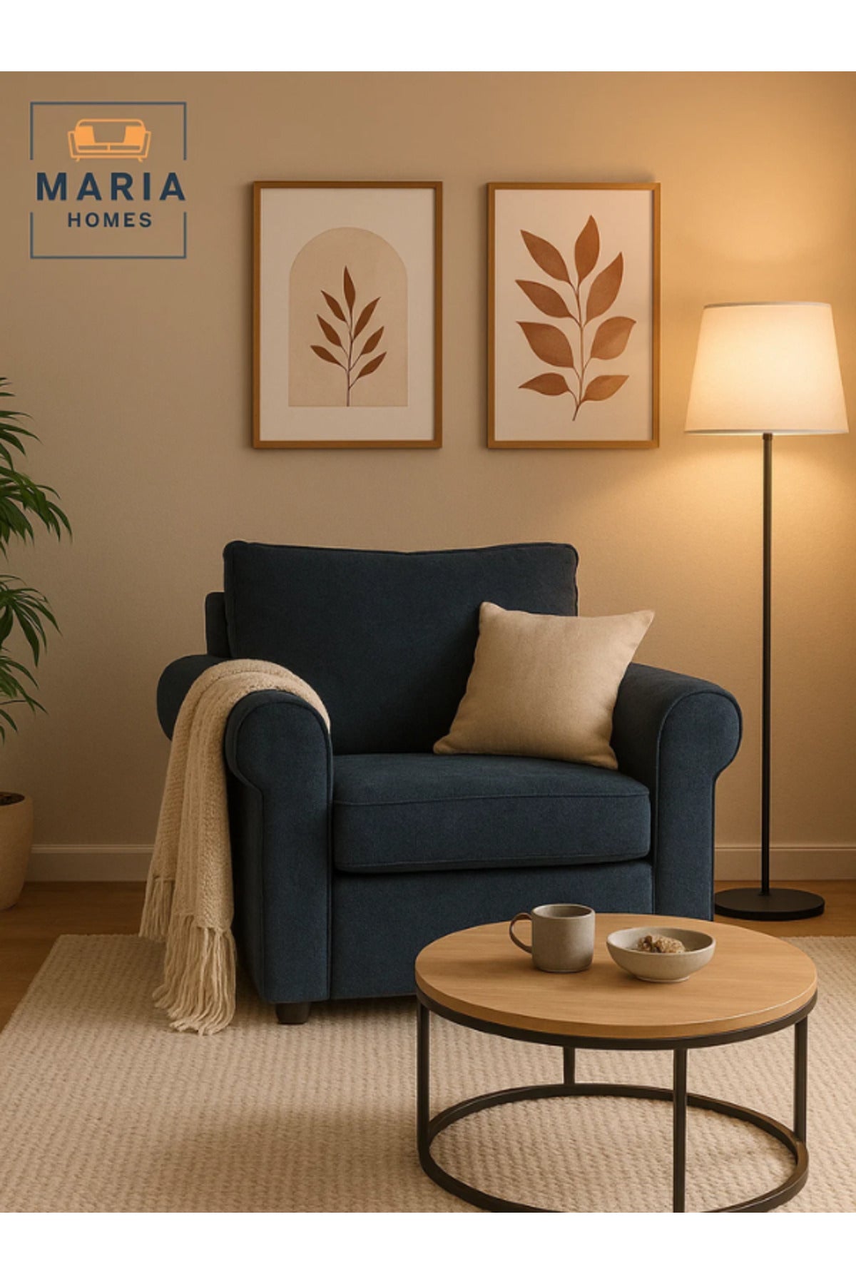 Blue Fabric Armchair Ð Single Seater Sofa for Living Room Comfort