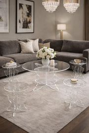 Transparent Acrylic Round Coffee Table Set with Four Side Tables Modern Luxury Living Room Decor
