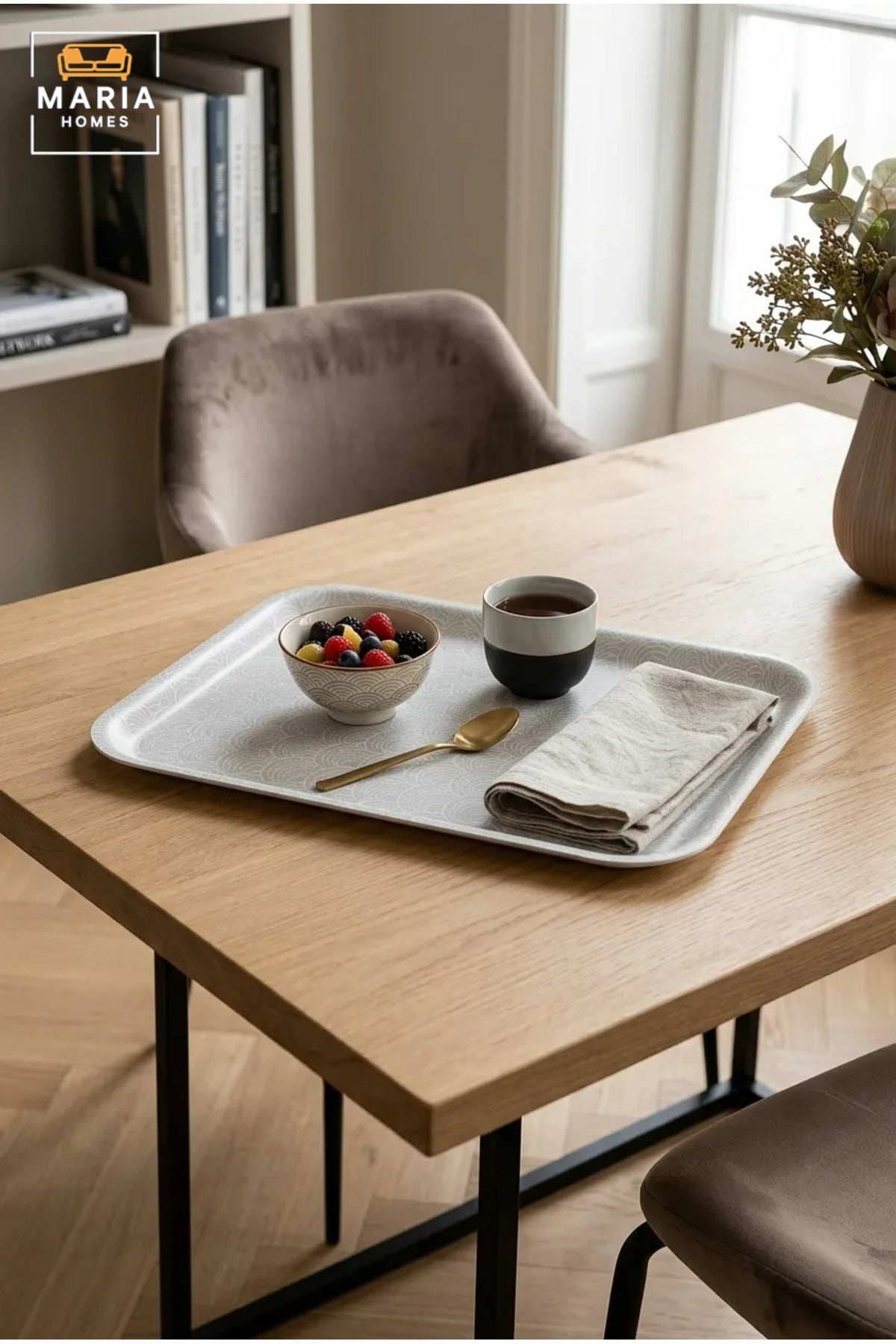 Rectangular Serving Tray with Wave Pattern, Raised Edges and Rounded Corners, Multipurpose Food Tray for Kitchen, Dining, Café and Restaurant