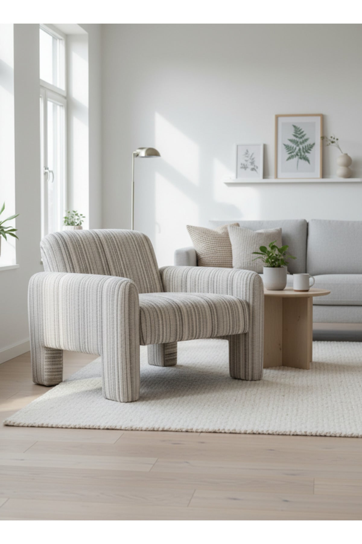 Modern Beige Fabric Accent Armchair Comfortable Upholstered Living Room Chair