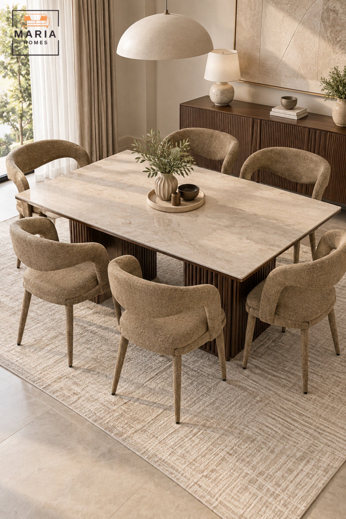 Modern Brown Upholstered Dining Chair with Curved Open Backrest, Padded Seat and Contemporary Design for Dining Room, Kitchen, Café & Restaurant