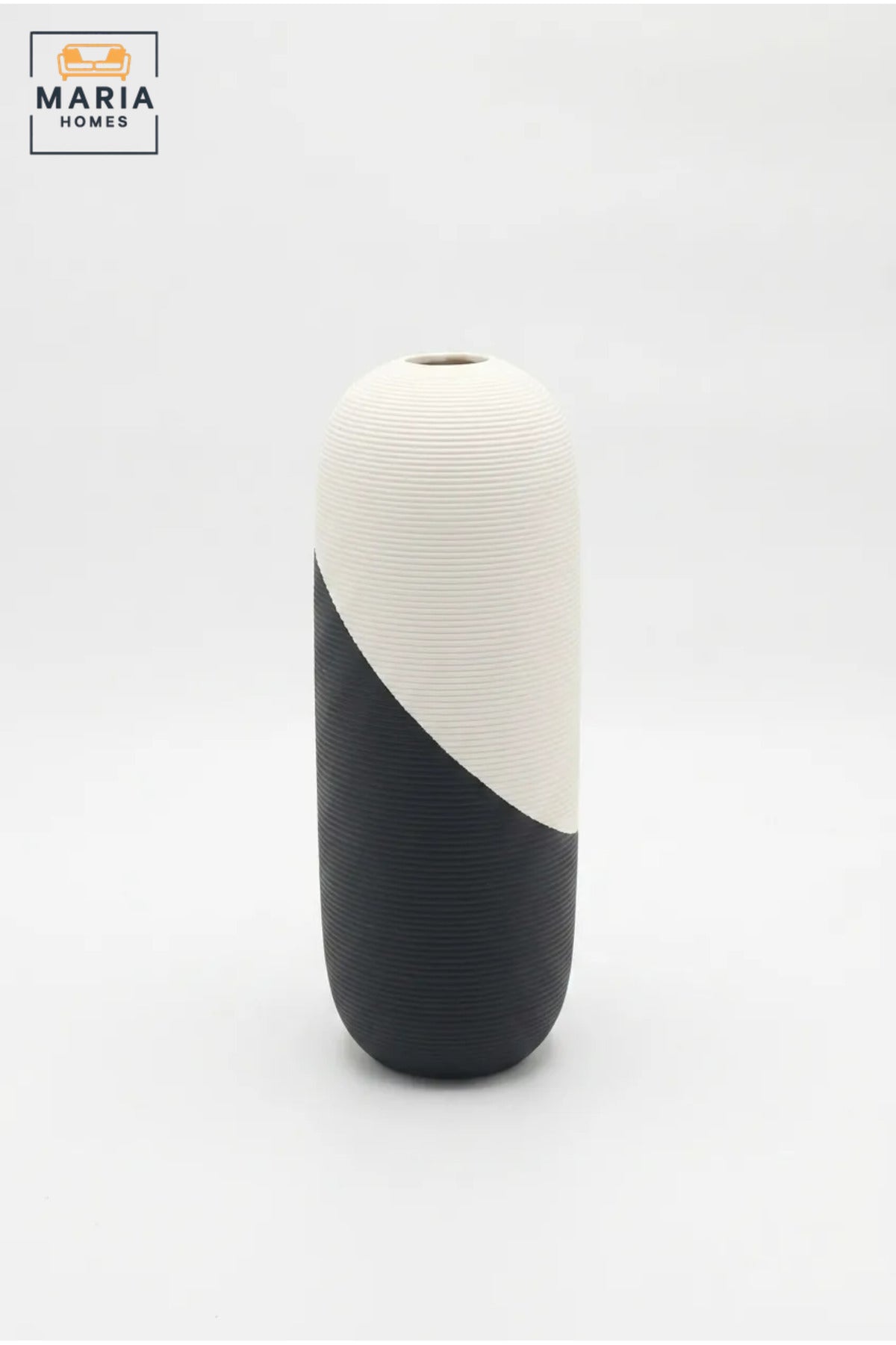 Modern Decorative Flower Vase with Two-Tone Abstract Design, Oval Cylinder Shape and Ribbed Texture for Living Room, Bedroom, Office and Console Décor