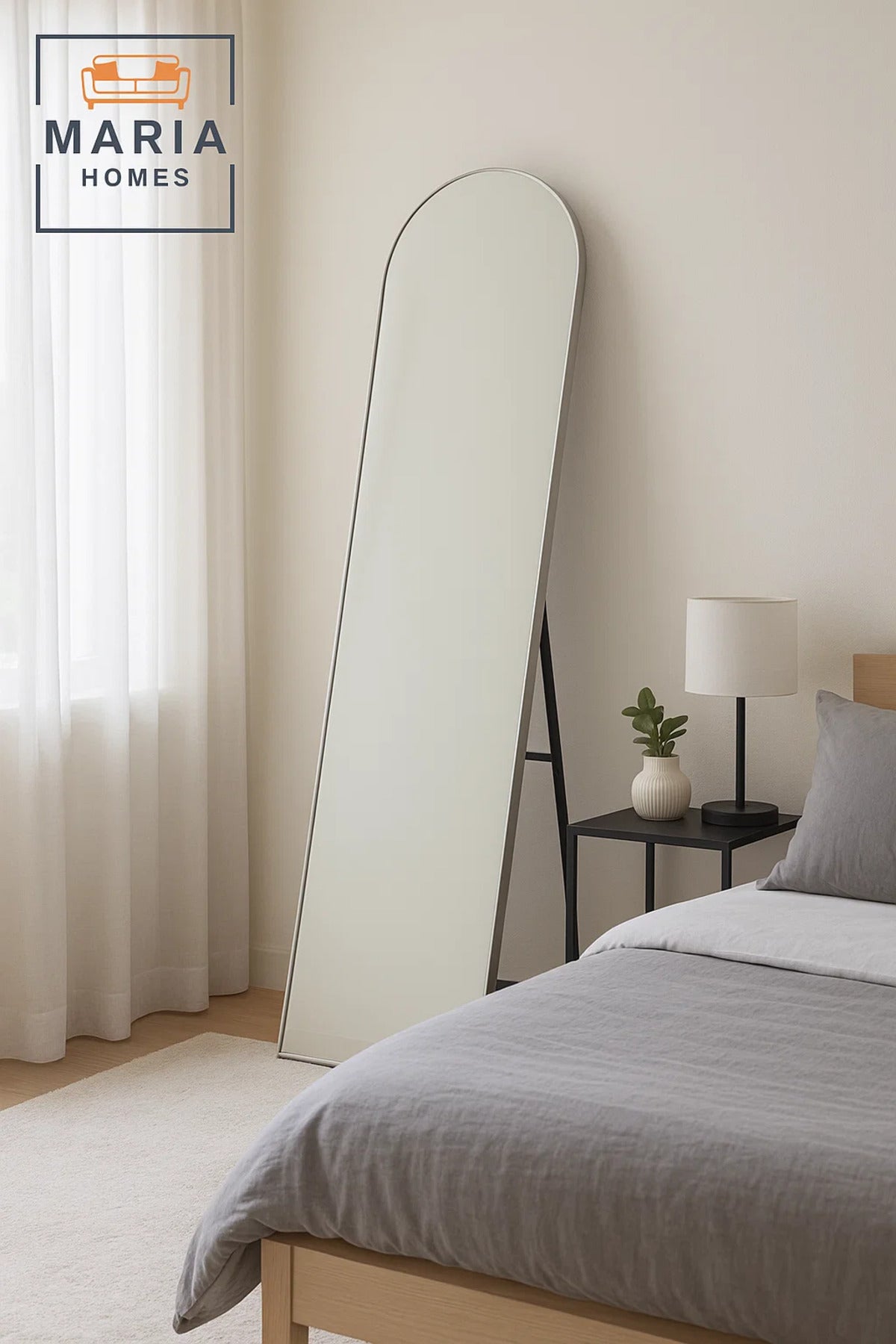 Modern Silver Full-Length Mirror 160x40cm Ð Arched Standing Mirror for Bedroom, Dressing Room