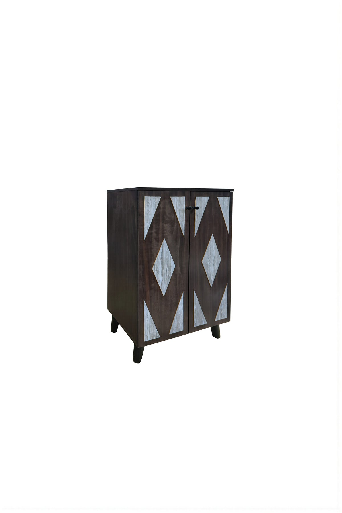 Modern Geometric Pattern Shoe Cabinet Dark Brown Wood Storage Unit for Entryway Home Organizer 91cm