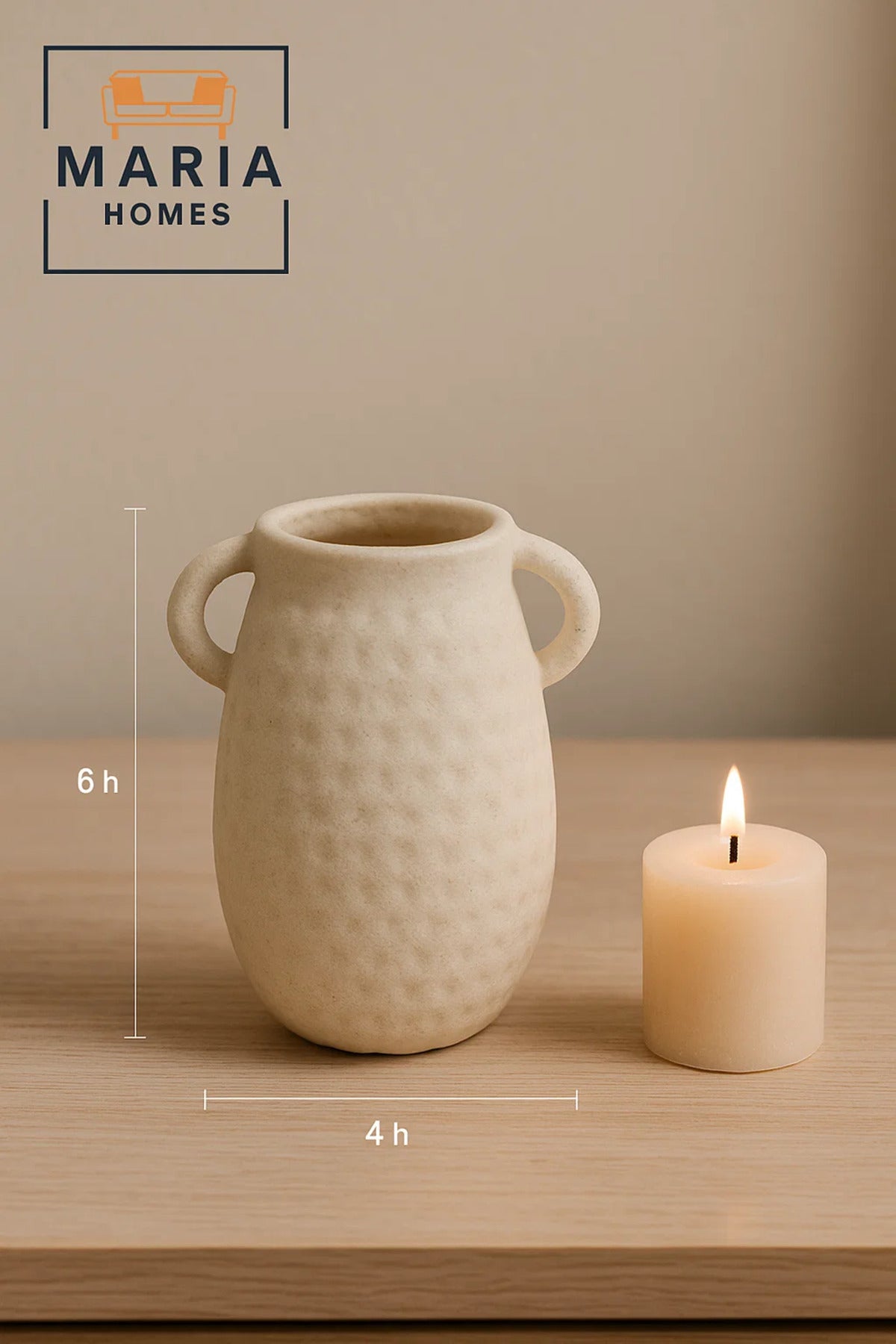 Textured Ivory Ceramic Vase with Dual Side Handles Ð Handmade Mediterranean Style