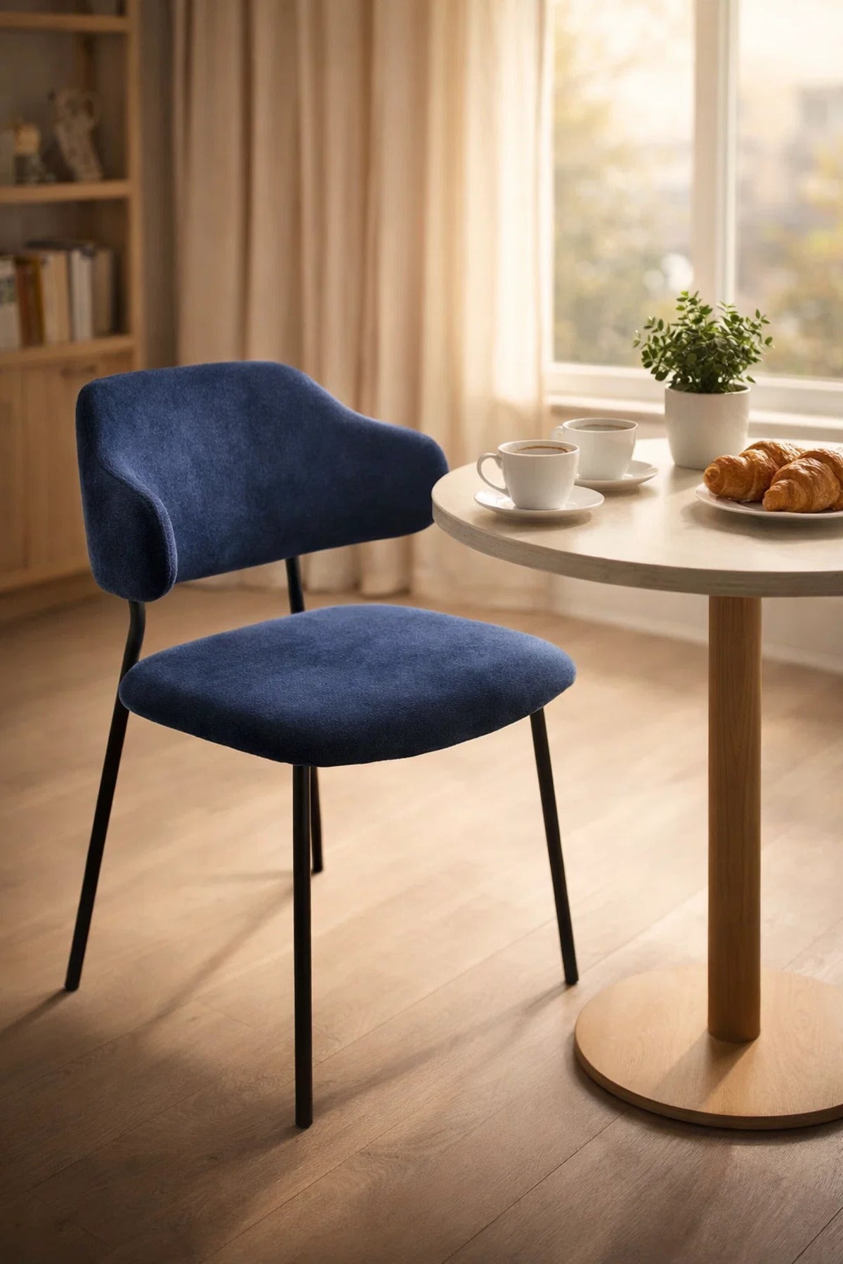 Blue Upholstered Dining Chair with Metal Legs 82cm Height Modern blue upholstered