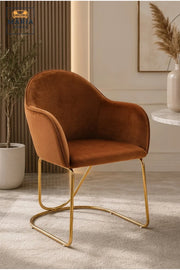 Brown Velvet Dining Chair with Gold Metal Sled Base Ð Modern Upholstered Accent Chair for Dining Room, Living Room & Luxury Interiors