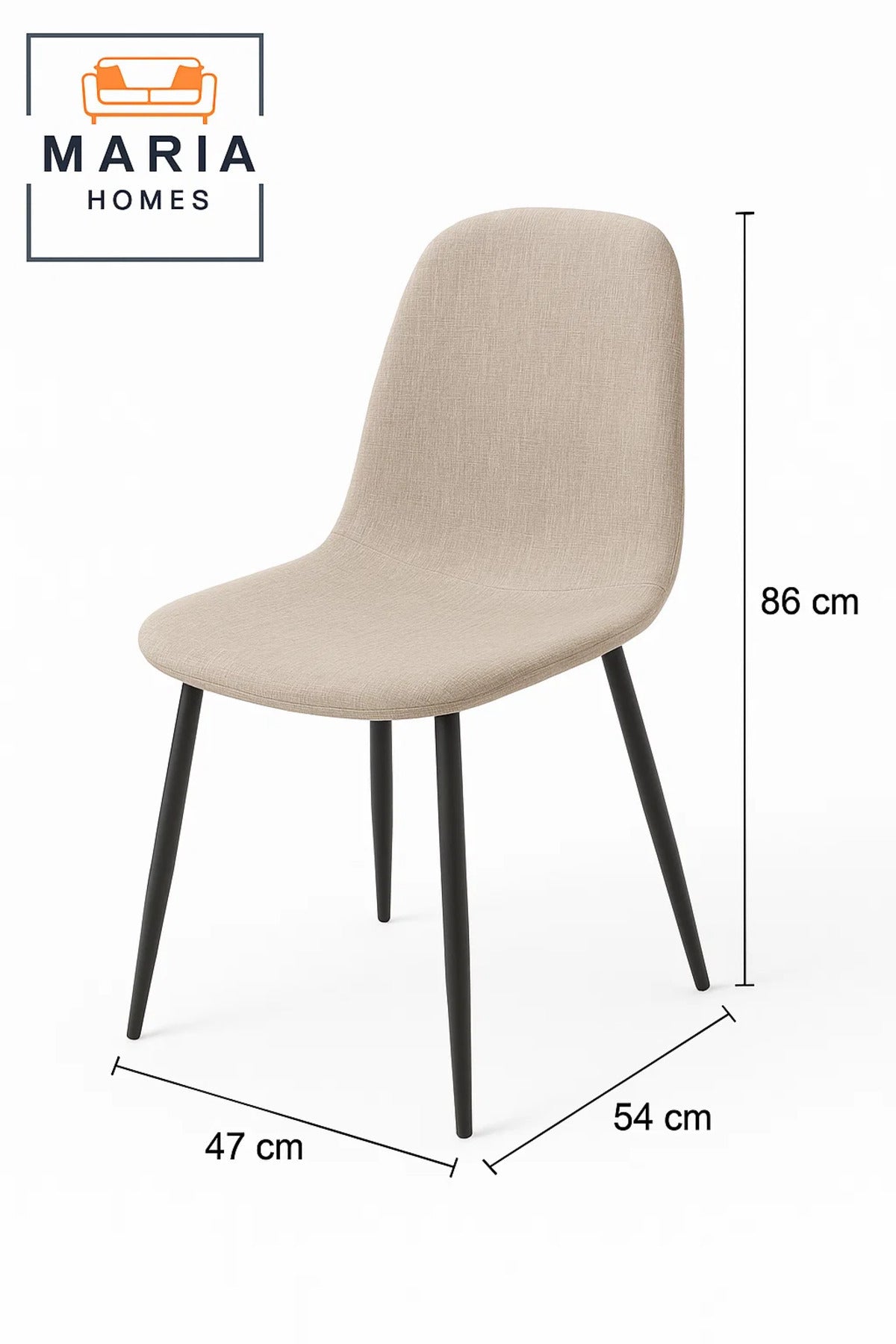 Beige Fabric Dining Chair Ð Modern Upholstered Seat with Black Metal Legs for Home, CafŽ, or Office