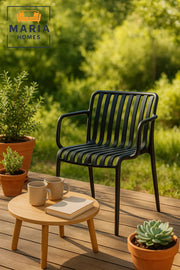 Black Plastic Outdoor Armchair with Slatted Design