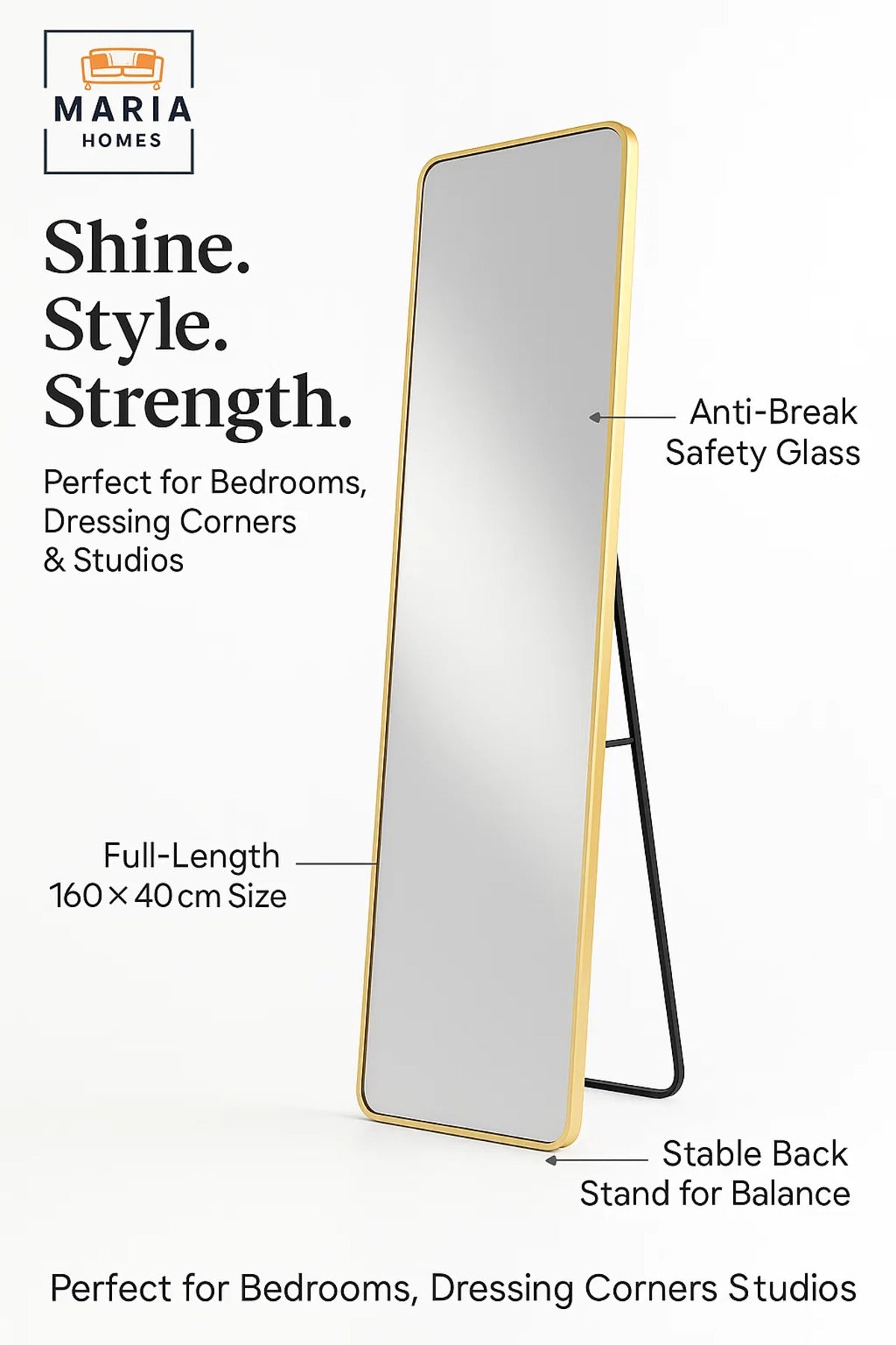 Gold Full Length Standing Mirror Modern Dressing Floor Mirror Home D≈Ωcor Wall Mounted 160x40