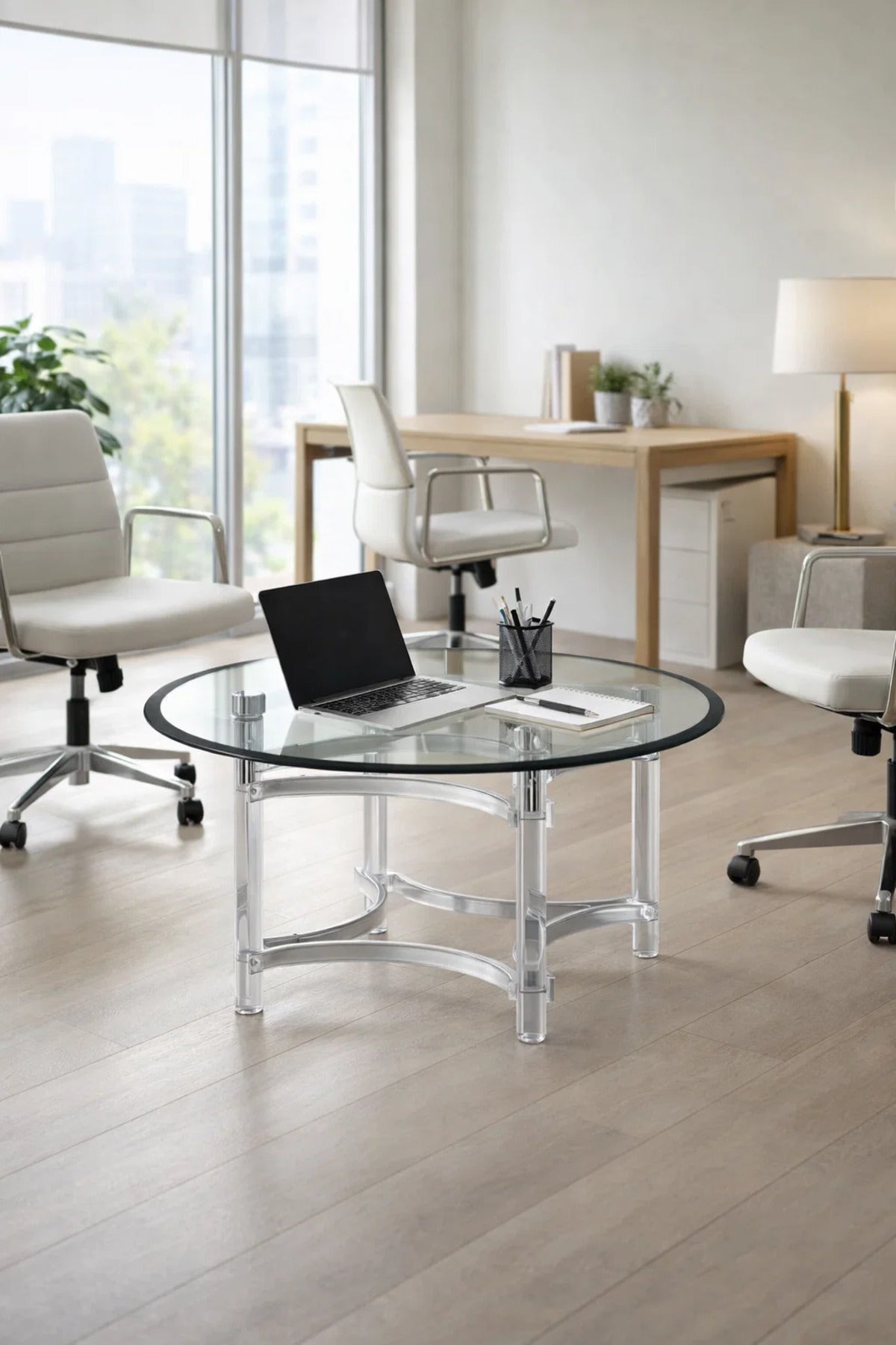 Modern Round Glass Center Table - Silver Frame (90*90*45 cm)
