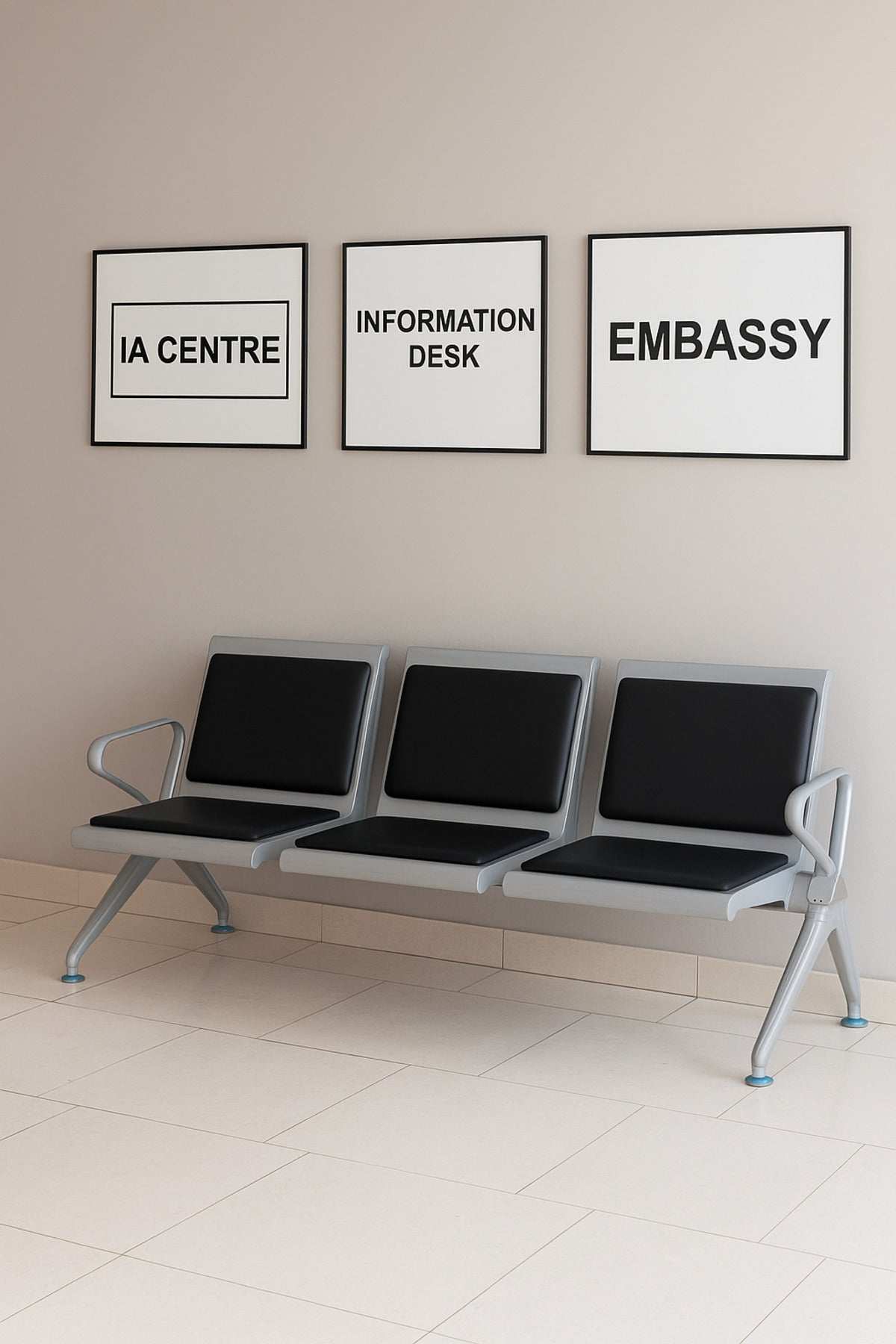 Silver 3-Seater Waiting Chair 175_68_78cmMetal Frame Bench with Cushions for Hospital & Reception