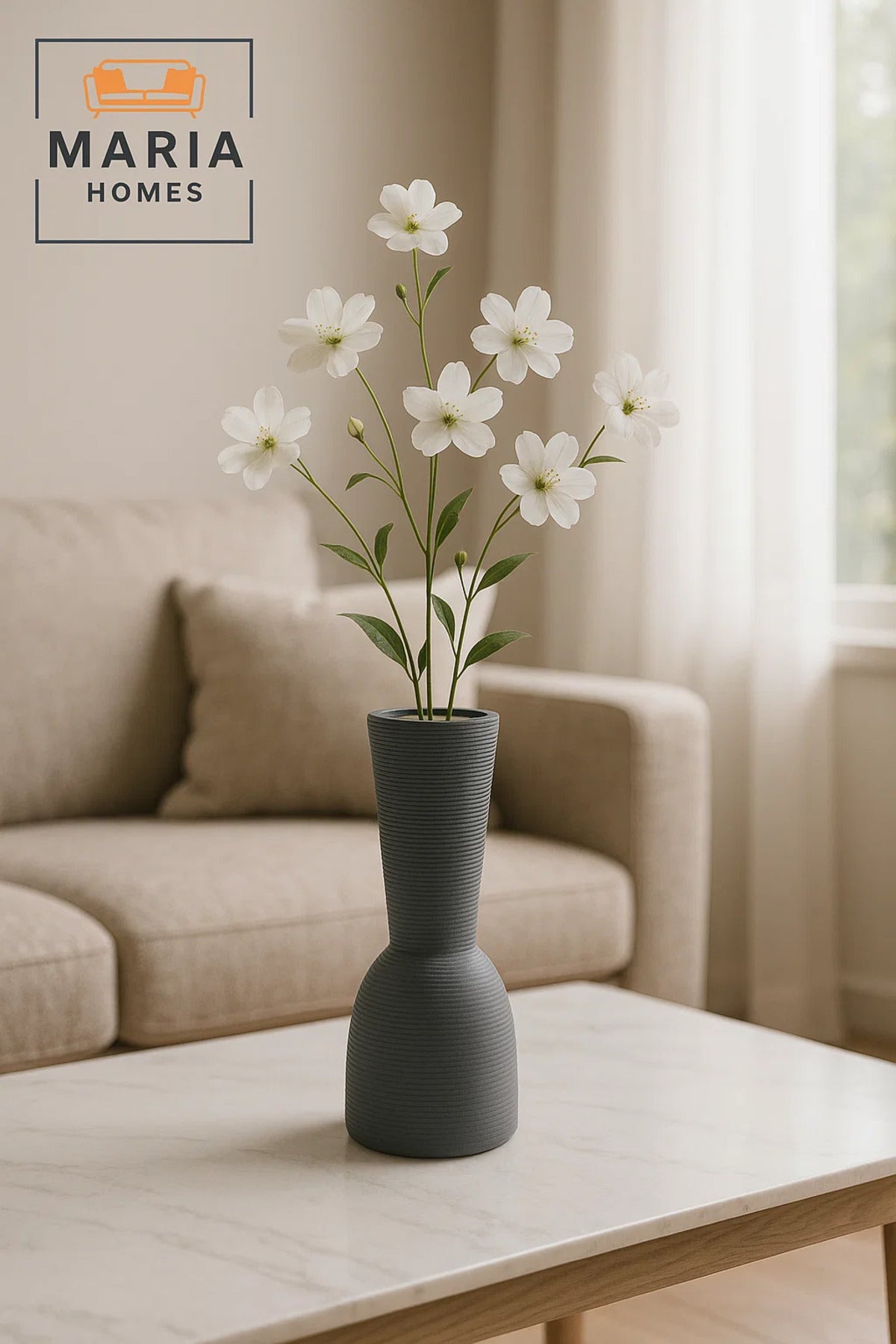 Modern Grey Decorative Vase Ð Sculpted Ceramic Table Vase with Textured Finish