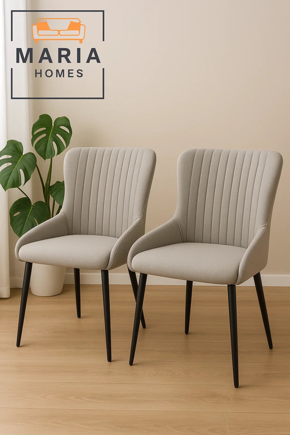 Light Grey Fabric Dining Chair with Vertical Stitching Ð Modern Padded Seating