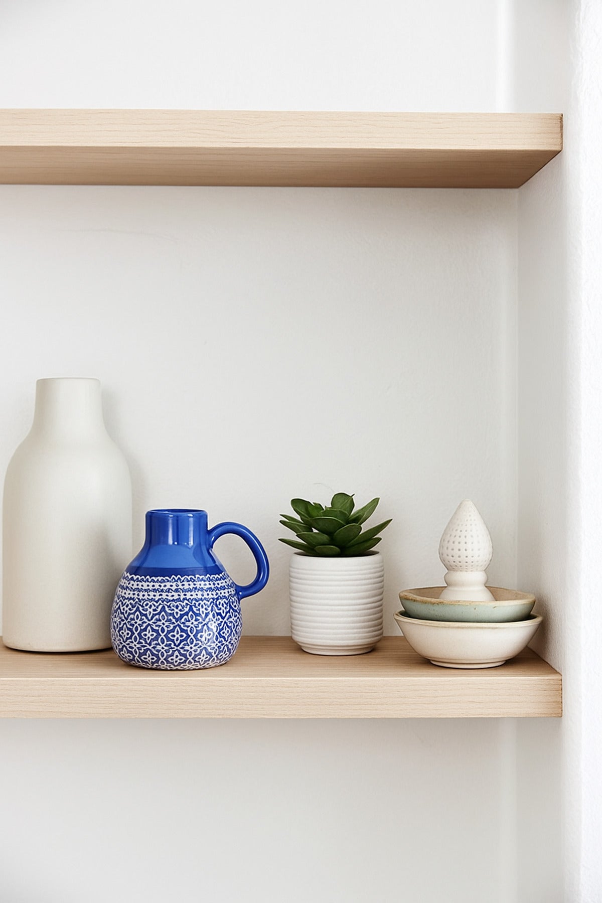 Light Blue and White Ceramic Jug Ð Handcrafted Moroccan-Style Decorative Pitcher