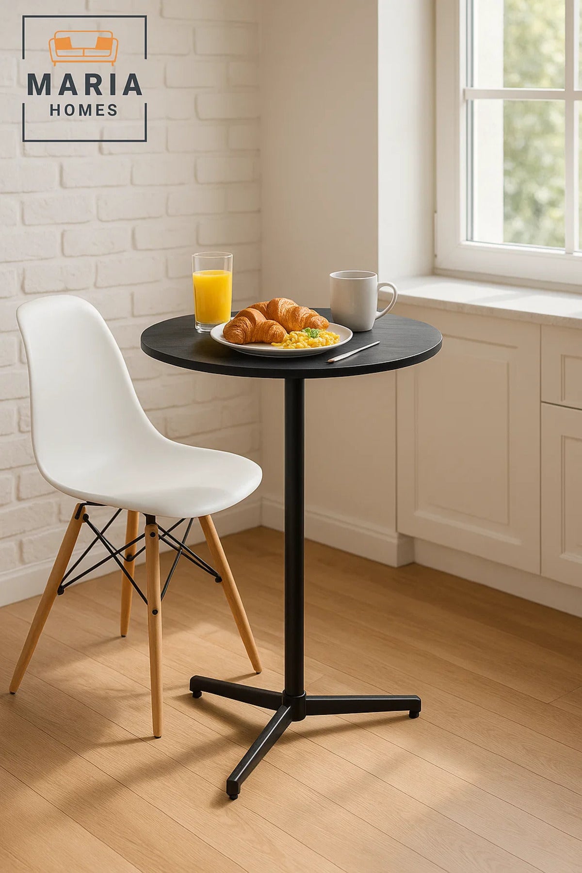 Modern Black Round High Table 60_104 cm Ð Tall CafŽ Bar Table with Metal Base