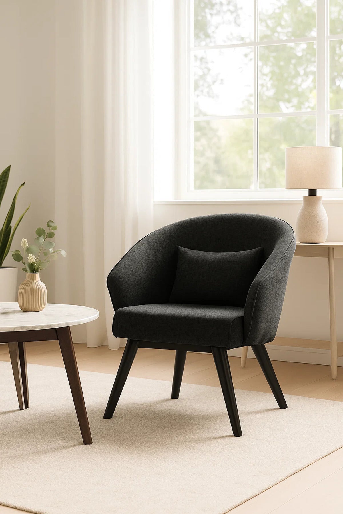 Black Fabric Accent Chair with Cushion, Modern Armchair for Living Room, Bedroom & Office Cabin