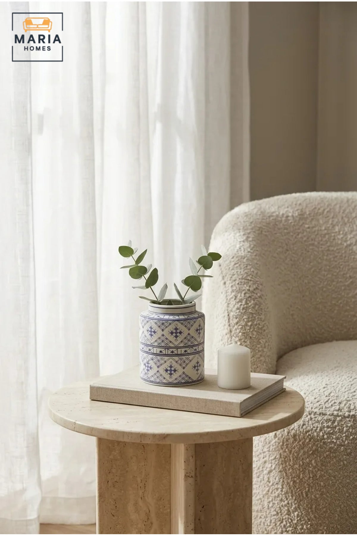 Blue and White Patterned Decorative Vase, Modern Cylindrical Ceramic Flower Holder with Wide Opening for Living Room, Bedroom, Office, Shelf and Table Décor