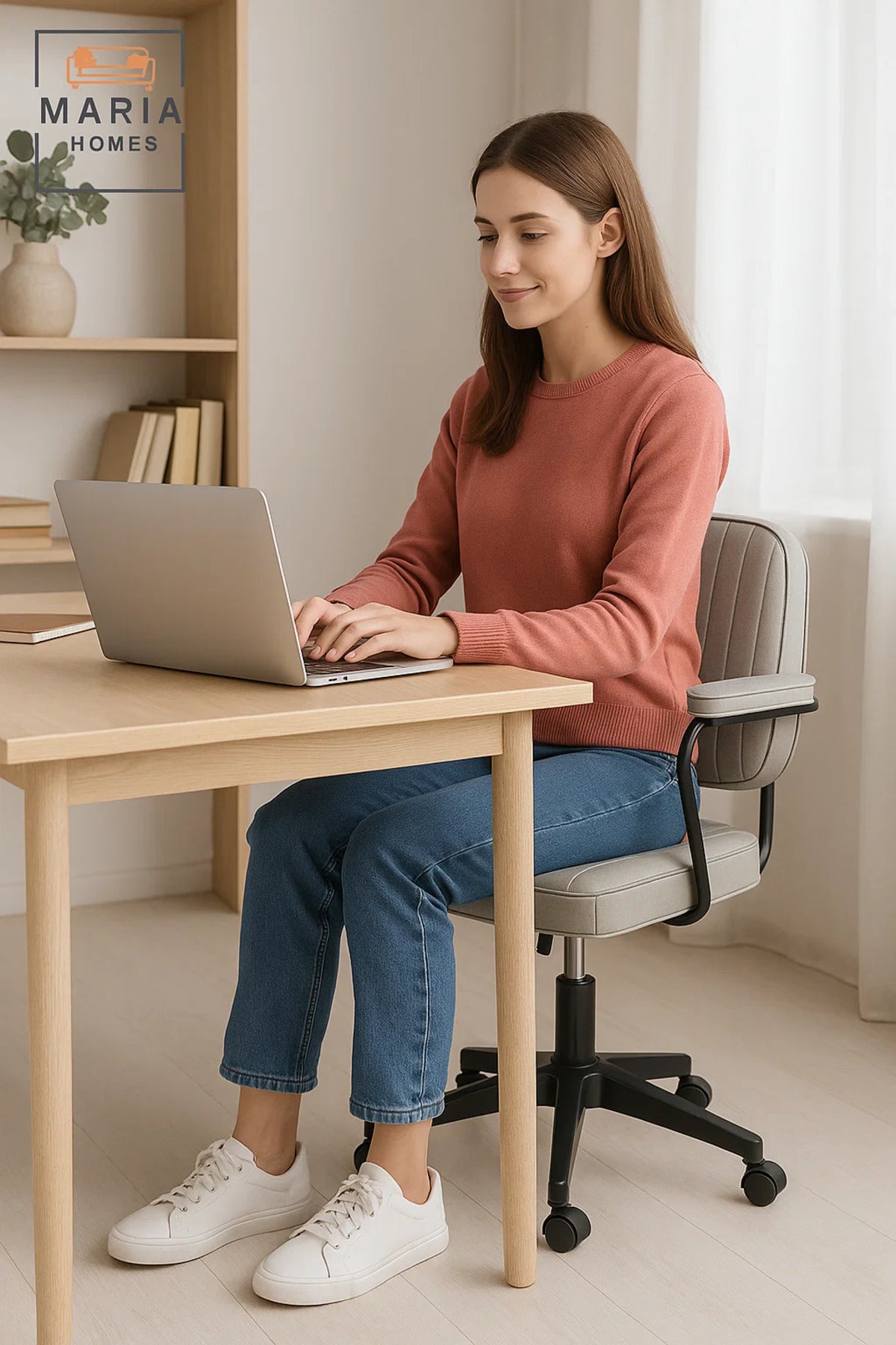 Compact Gray Office Chair with Cushioned Seat Height Ð Study or Home Office