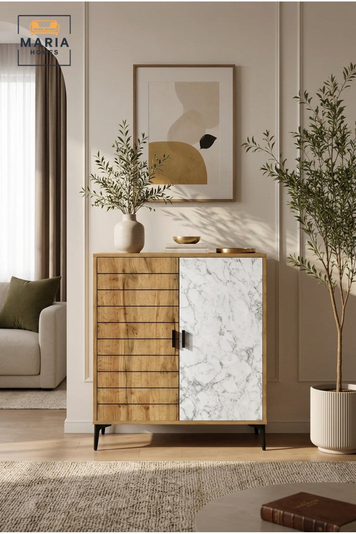 Modern Shoe Storage Cabinet with Marble Pattern Door √ê Wooden Entryway Organizer Cabinet