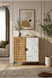 Modern Shoe Storage Cabinet with Marble Pattern Door √ê Wooden Entryway Organizer Cabinet
