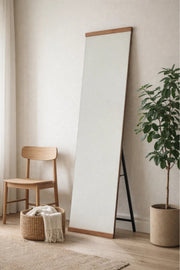 Brown Wood Frame Floor Mirror Full Length Standing Mirror for Bedroom