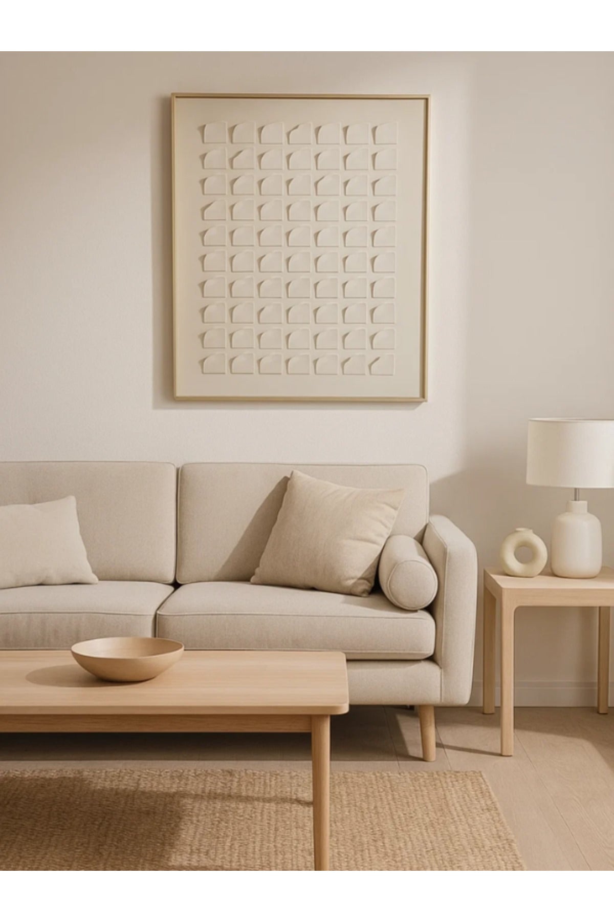 Minimalist 3D Wall Art Ð 120_80 cm Beige Geometric Pattern Framed Canvas DŽcor