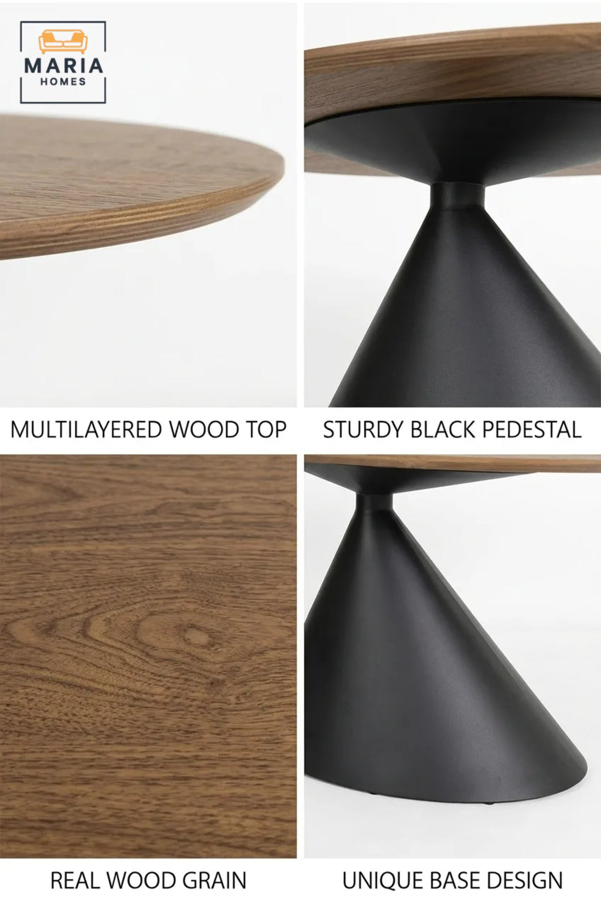 Modern Oval Dining Table with Wooden Top and Sculptural Cone Pedestal Base, Contemporary Table for Dining Room, Kitchen, Café and Restaurant