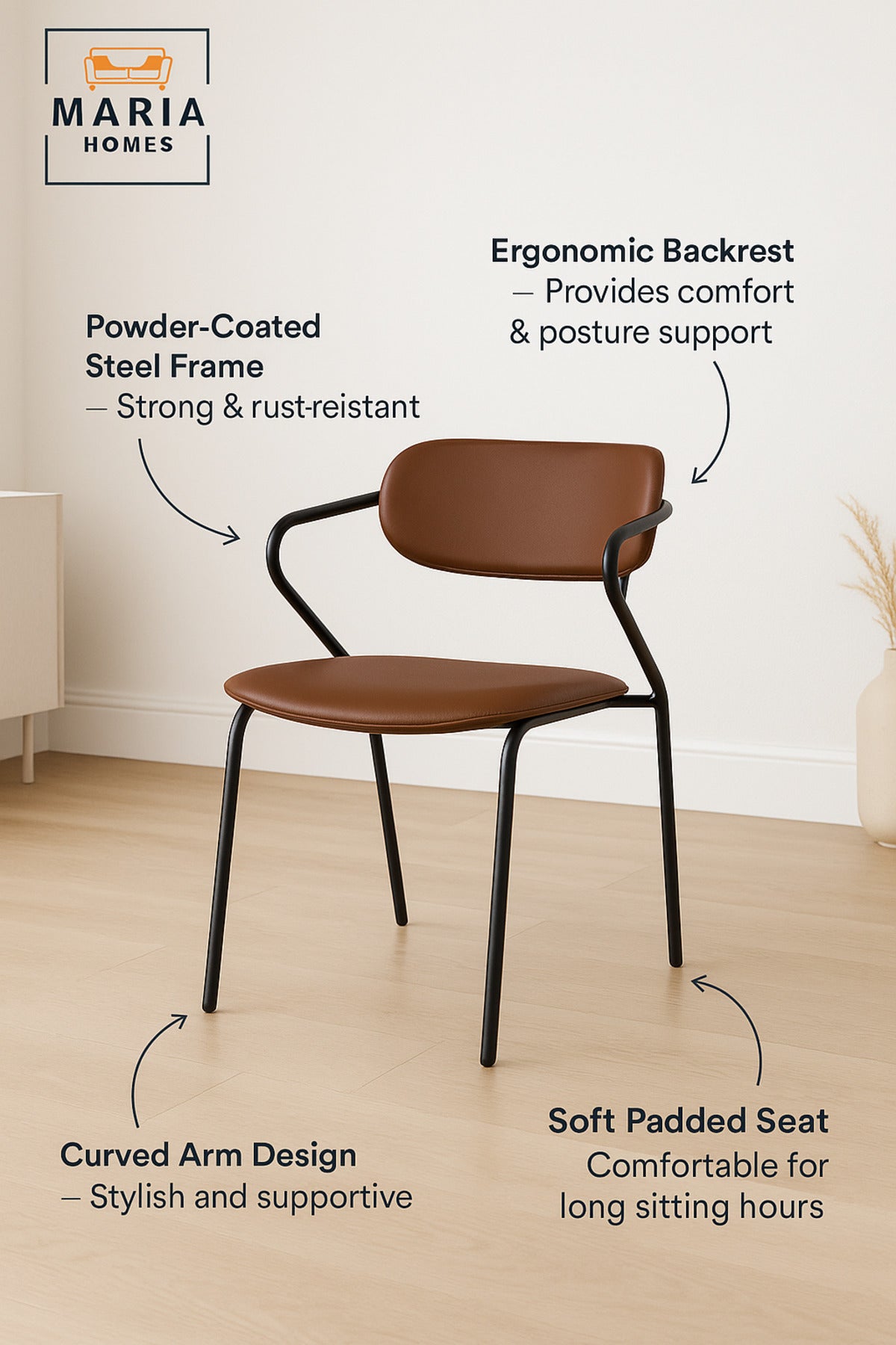 Brown Dining Chair Ð Modern Minimalist Seating for Home, Office, and CafŽ