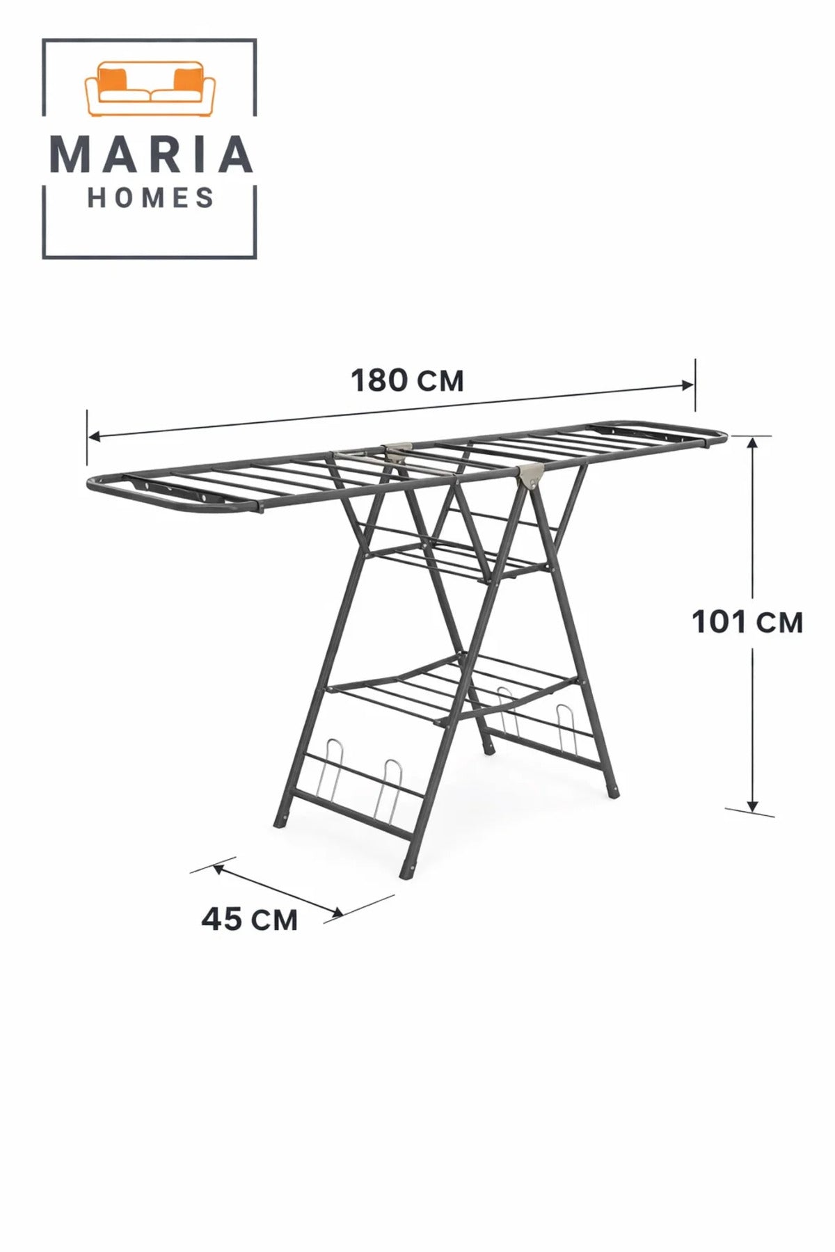 Gray Folding Clothes Drying Rack 180_45_101 cm Ð Multi-Tiered Metal Drying Stand