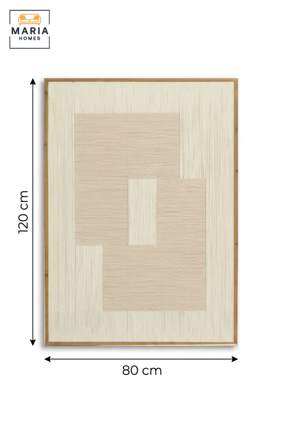 Modern Abstract Textured Wall Art with Natural Wood Frame, Beige and Cream Geometric Canvas Print for Living Room, Bedroom, Hallway and Office Décor