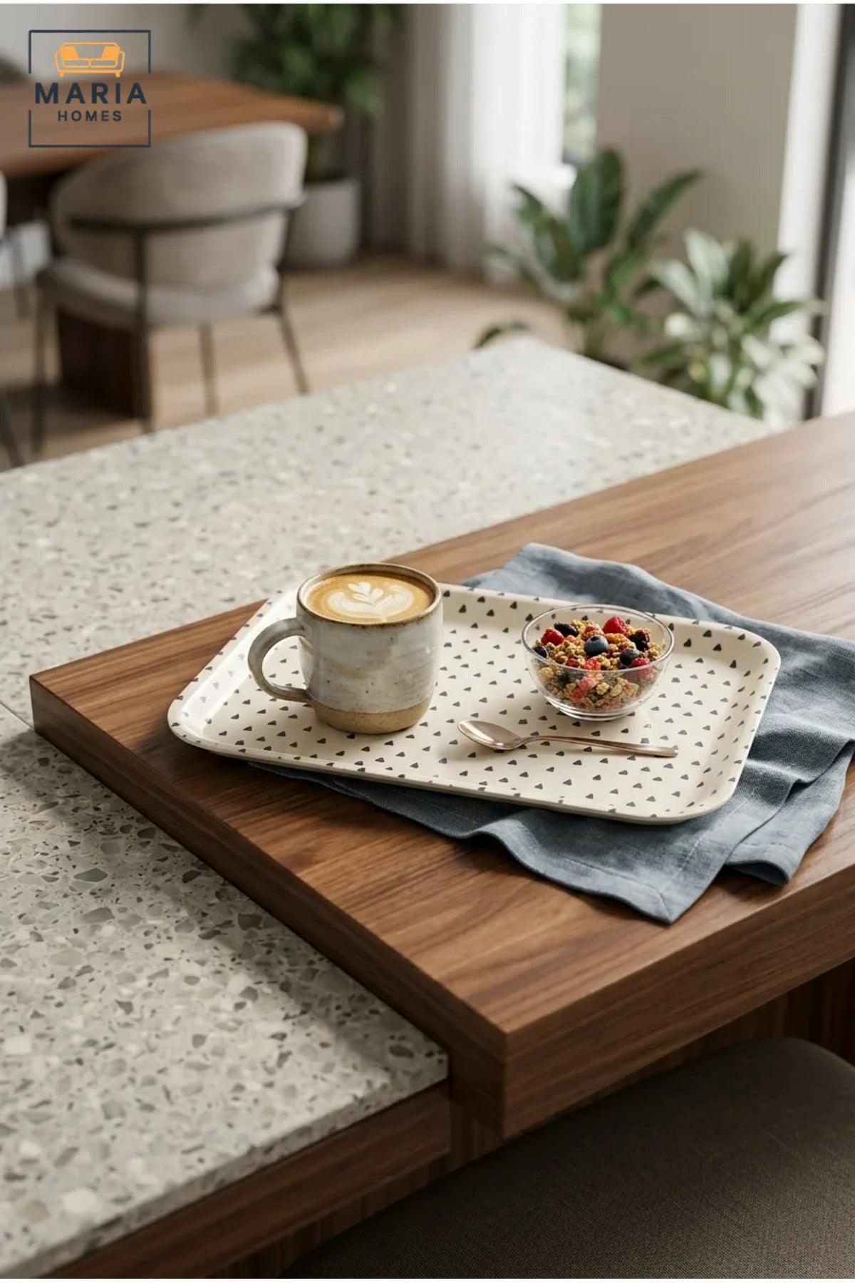 Rectangular Serving Tray with Heart Pattern, Raised Edges and Rounded Corners, Multipurpose Food Tray for Kitchen, Dining, Café and Restaurant
