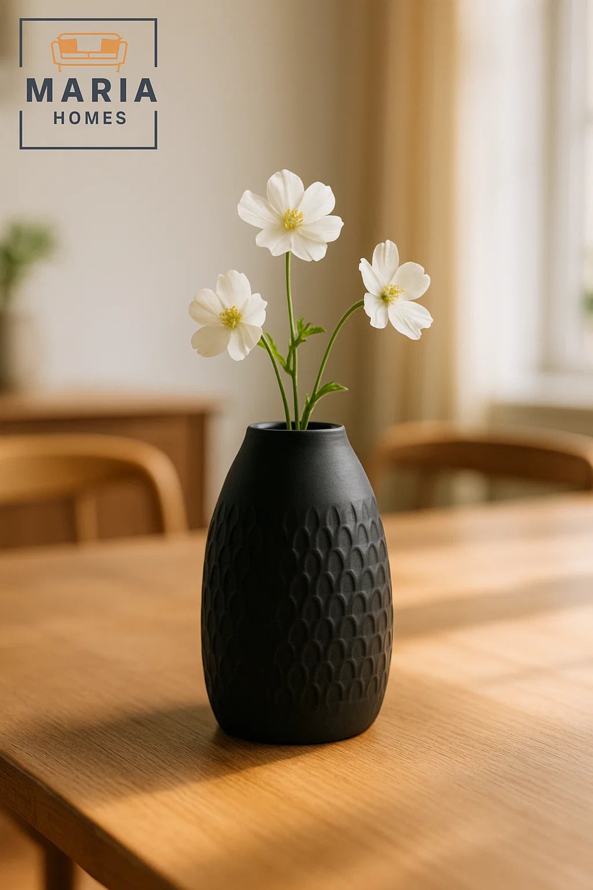 Modern Black Decorative Vase Ð Textured Ceramic Table Vase for Home & Office Decor