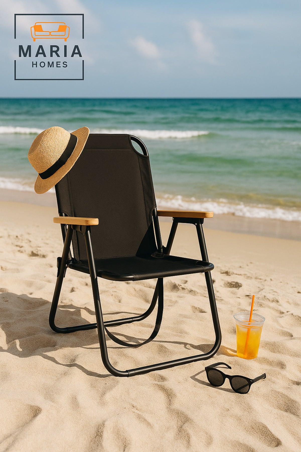 Aluminum Frame Folding Camping Chair, for Picnic, Beach, Garden, Black - 78H x 40SH x 52D x 52W cm