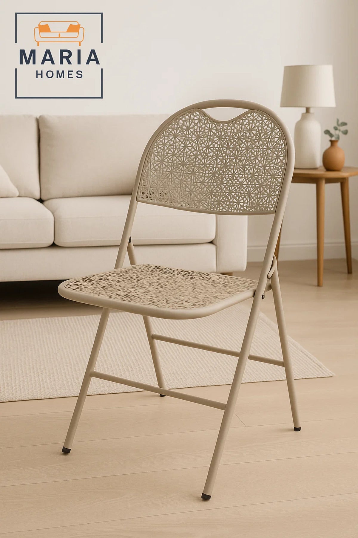 Beige Folding Plastic Chair with Elegant Cut-Out Design Ð Lightweight & Space-Saving