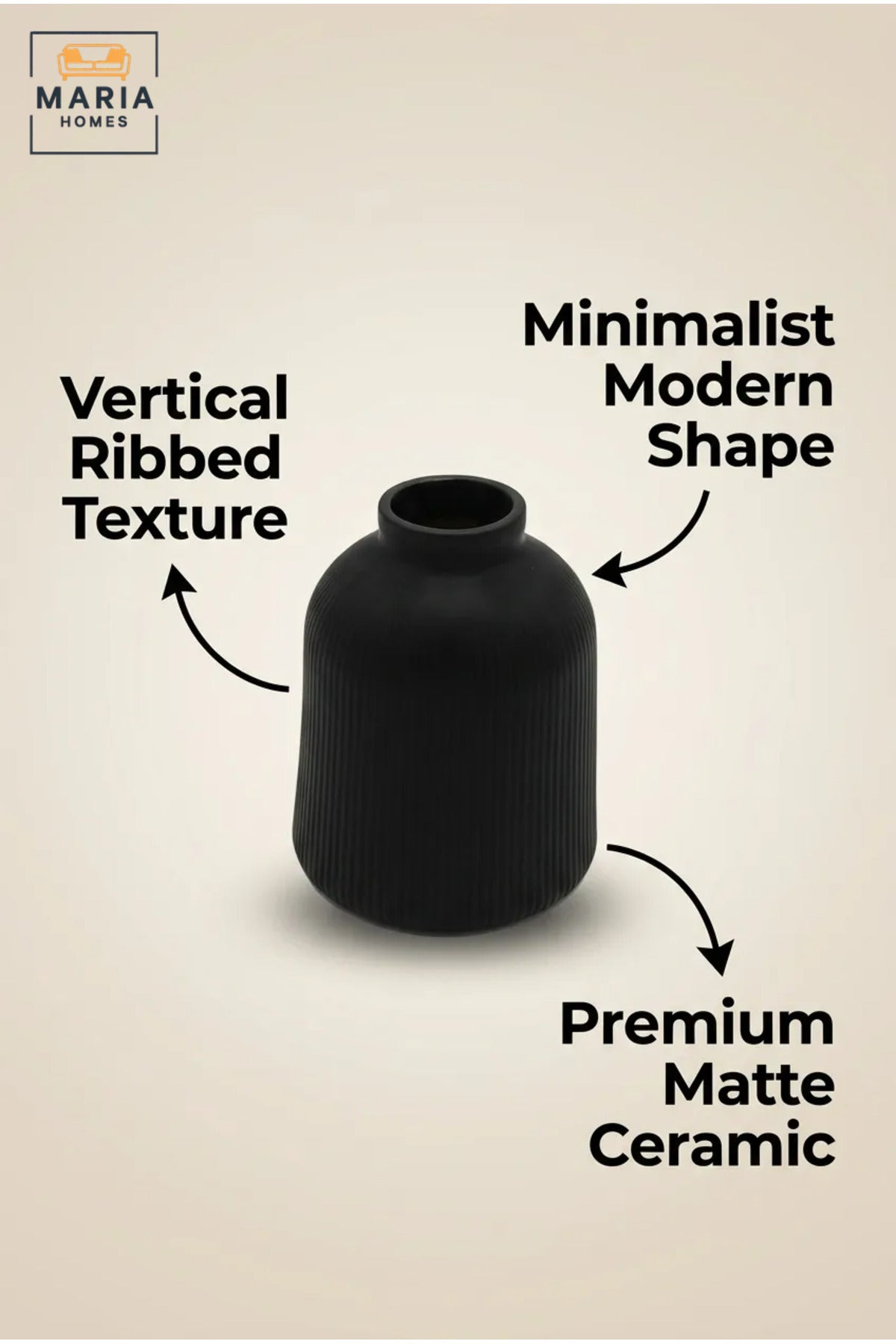 Modern Decorative Flower Vase with Wide Opening, Rounded Shoulders and Vertical Ribbed Texture for Living Room, Bedroom, Office and Console Décor